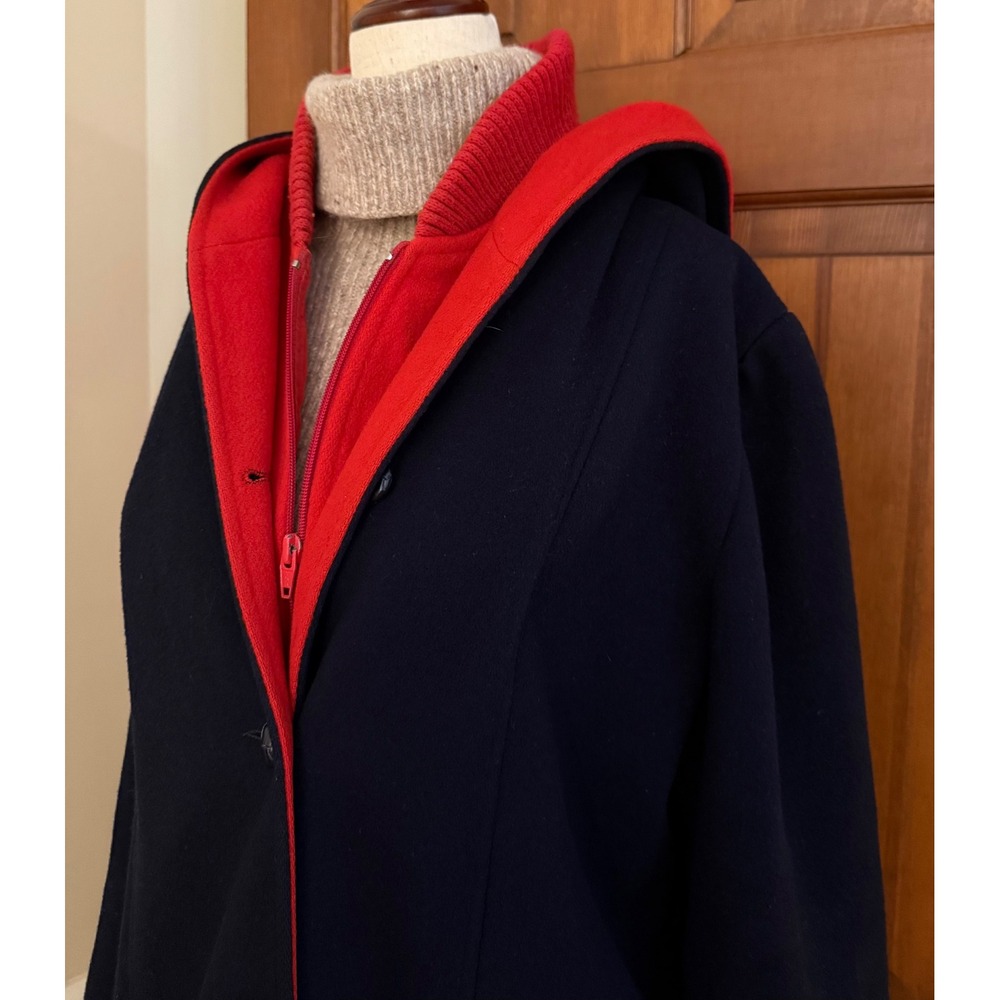 VTG Mackintosh‎ New England Coat Hooded Vestcoat Womens 12 Navy/Red Coastal Prep